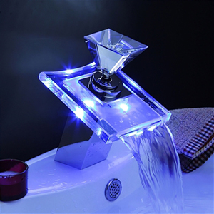 LED Light Waterfall Bathroom Sink Mixer Tap Glass Brass Chrome Faucet